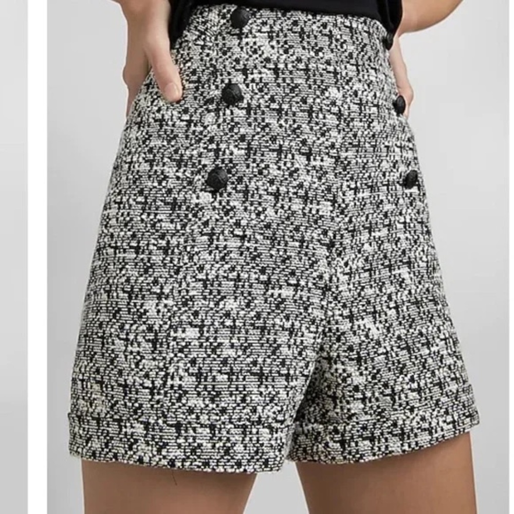 Express High Waist Black and White Tweed Shorts